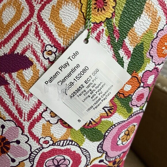 Vera Bradley Clementine Vinyl Zipper Beach Pattern Play Tote Floral Pink Orange - Picture 7 of 10